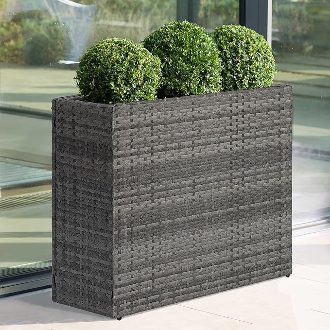 LEWIS&WAYNE Large Rectangular Block Planter Box Handmade Wicker Tall Planters for Outdoor Plants with Removable Liners Modern Planter for Indoor Outdoor Patio Deck - Gray, 32''x11''x24''-Ruum Studio Home