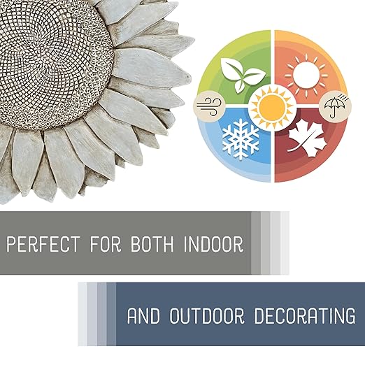 NAT & Jules Sunflower Shaped Dimensional Indoor Outdoor 12 inch Cast Resin Decorative Garden Stepping Stone, Patio, Walkway Sculpture Yard Art, Stone Grey-Ruum Studio Home