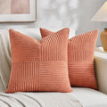 Fancy Homi 2 Packs Coral Decorative Throw Pillow Covers 18x18 Inch for Living Room Couch Bed, Rustic Farmhouse Boho Home Decor, Soft Corss Corduroy Patchwork Textured Peach Cushion Case 45x45 cm-Ruum Studio Home