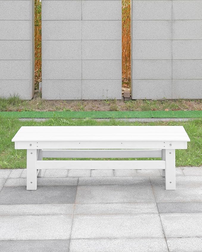 HDPE Outdoor Bench, 55" Patio Bench Outdoor Furniture, Poly Lumber Adirondack Benches, All Weather HDPE Patio Backless Benches for Park, Poolside, Garden, Porch, Pearl-Ruum Studio Home