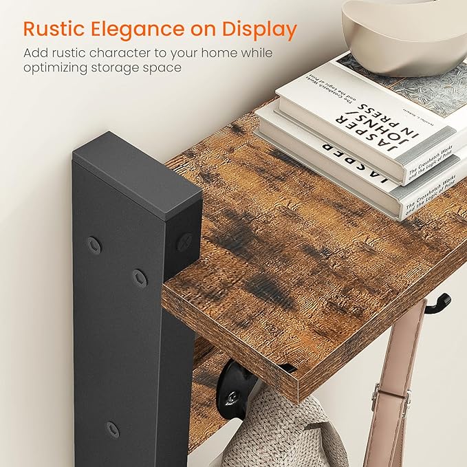 Homode Coat Rack with Wall Mount, 24 Inch Long Entryway Wall Shelf with Hooks, Wood Hanger with Storage Shelf for Bathroom, Hallway, Rustic Brown Black-Ruum Studio Home