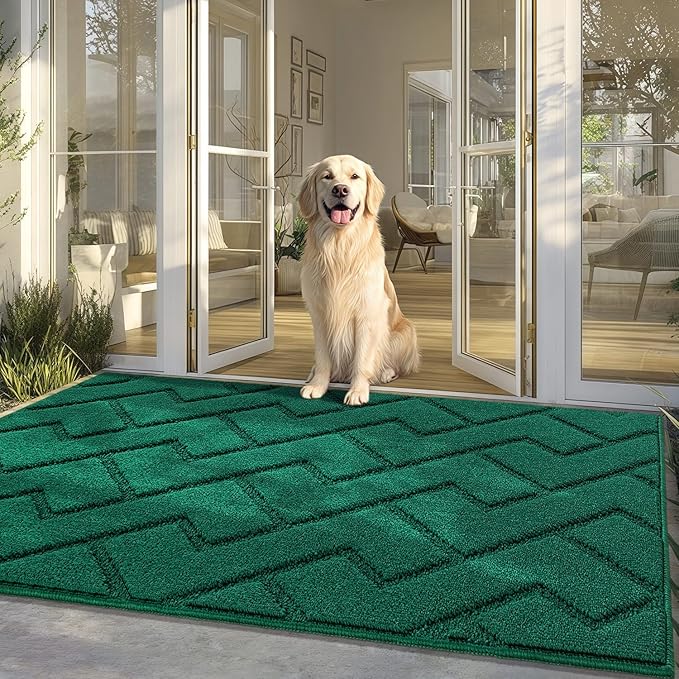 hicorfe Front Door Mat Outside Entrance,36"x59" Absorbent Muddy Dirt Resist Welcome Door Mats Outdoor Indoor,Stain and Fade Resistant,Non Slip Backing Entry Mat Doormat for Entryway(Evergreen)-Ruum Studio Home
