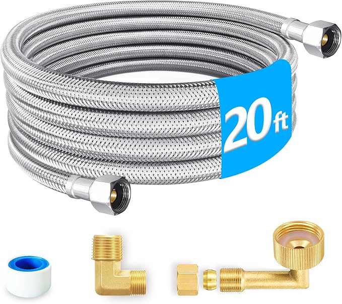 Dishwasher Installation Kit - 20 FT Premium Stainless Steel Braided Dishwasher Hose kit,Food Grade PEX Inner Tube Dishwasher Water Supply Line with 3/8"x3/8"MIP Elbow,3/8"x 3/4" FHT Elbow-Ruum Studio Home