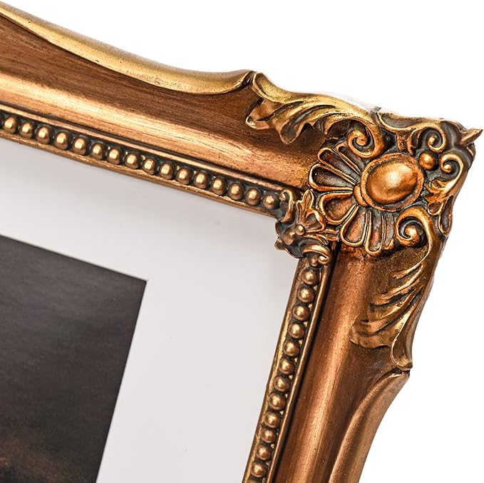 Vintage 11x14 Picture Frame with Embossed Flower, Ornate Gold Frame for 11x14 or 8x10 Photos with White Mat, Antique Baroque Frames with Hook for Wall Mounting Display(Bronze)-Ruum Studio Home