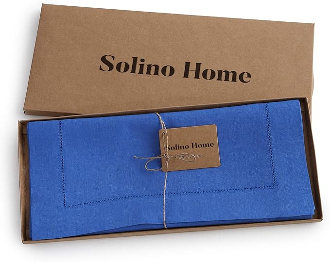 Solino Home Linen Royal Blue Table Runner 60 Inches - Classic Hemstitch, 100% Pure Linen Coffee Table Runner 14 x 60 Inch Ideal for Dresser Tables-Ruum Studio Home