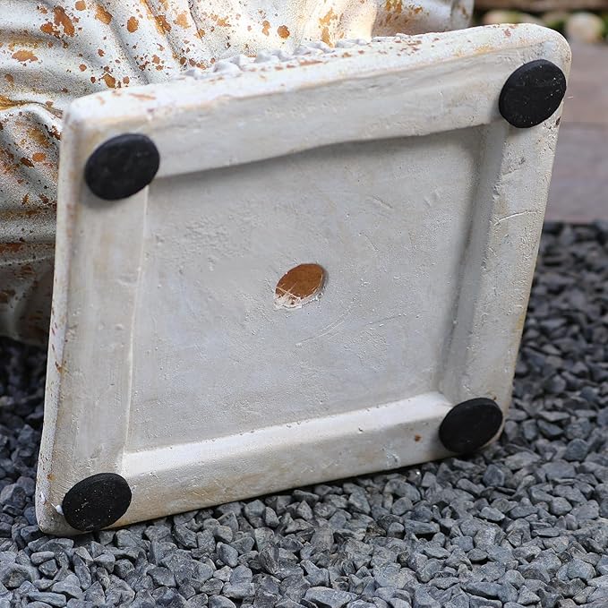 Vintage Garden Urn Planter with Pedestal, Cement and Fiber, Maked Antique, Decorative Leaf Pattern, 14.2x11.8 Inch Pot with 19.3 Inch Stand, Wrap Foam Safely Delivered from Local Warehouse (Antique)-Ruum Studio Home