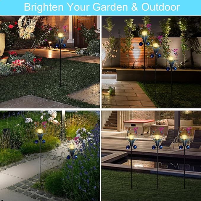 VCUTEKA Solar Lights Outdoor Metal Garden Stake Waterproof Crackle Glass Globe Garden Decor Fairy for Pathway, Lawn, Patio, Yard-Ruum Studio Home