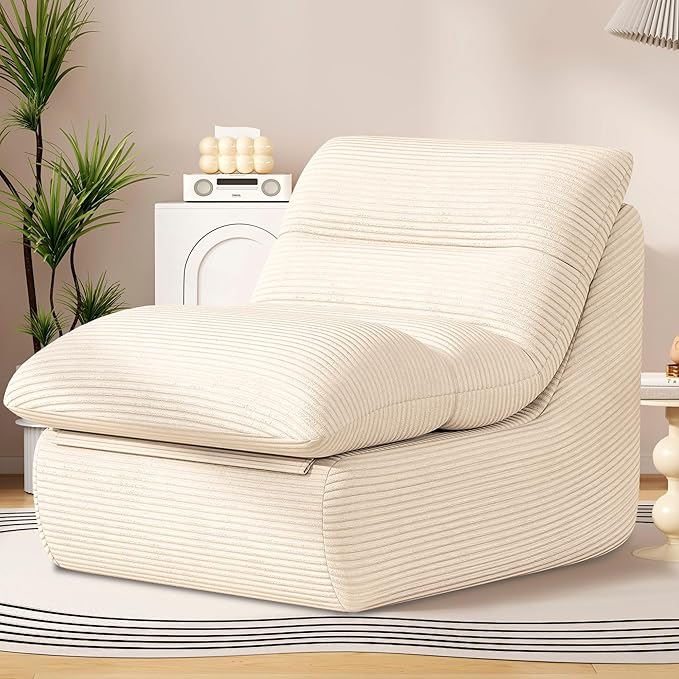 Misolant Bean Bag Chairs，Big Corduroy Fabric Sofa Bean Bag Chair for Adults and Teens with High-Resilience Sponge, Non-Slip Base Floor Lounge Sofa for Home, Living Room, Bedroom, Gaming Beige White-Ruum Studio Home