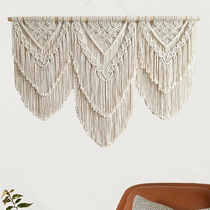 large macrame wall hanging - Boho Tapestry Macrame Wall Decor Art- Chic Bohemian Handmade Woven Tapestry Home Decoration for Bedroom Living Room Apartment Wedding Party - 43"x32" (Double-layer)-Ruum Studio Home