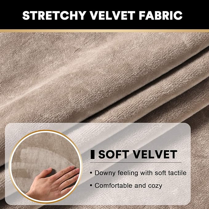 PrinceDeco Velvet Sofa Cushion Covers, Stretch Couch Cushion Covers for Individual Seat Couch Slipcover Sets Furniture Protector for Loveseat Sofa Cushion Width Up to 29.5", Taupe-Ruum Studio Home