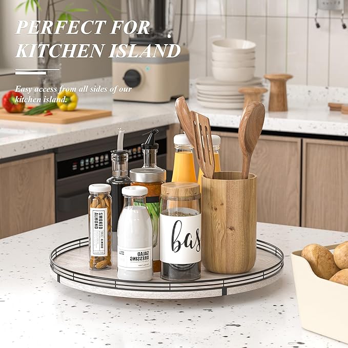18" Lazy Susan Wood Turntable Organizer for Kitchen Decor, Farmhouse Round Wooden Lazy Susan Organization and Storage for Cabinet, Dining Table, Pantry, Bathroom, Countertop, Centerpiece, Home Decor-Ruum Studio Home
