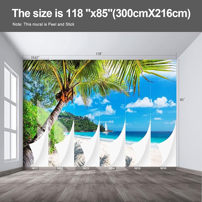 Beach Wall murals Peel and Stick Wallpaper for Bedroom Living Room - 85"x118"-Ruum Studio Home