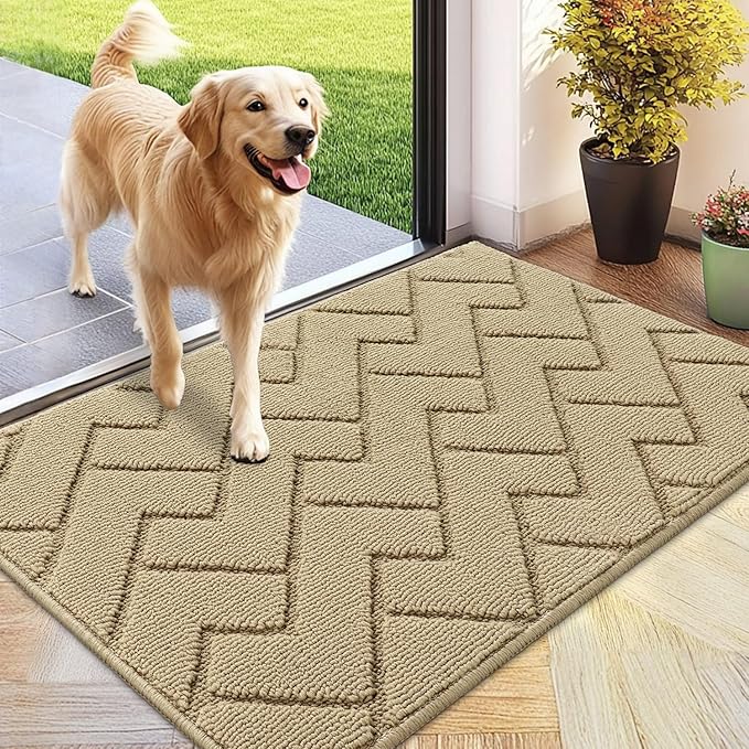 hicorfe Front Door Mat Outside Entrance,24"x35" Absorbent Muddy Dirt Resist Welcome Door Mats Outdoor Indoor,Stain and Fade Resistant,Non Slip Backing Entry Mat Doormat for Entryway (Beige)-Ruum Studio Home