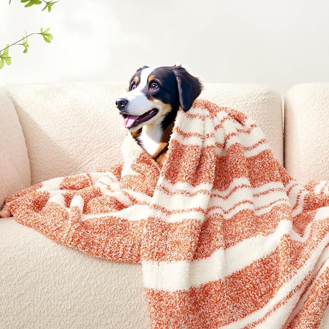 Snuggle Sac Orange Fall Throw Blanket for Couch, Reversible Super Soft Blankets Warm Cozy Knit Fuzzy Plush Blankets for Sofa,Living Room, Stripe Orange,50x60 inches-Ruum Studio Home