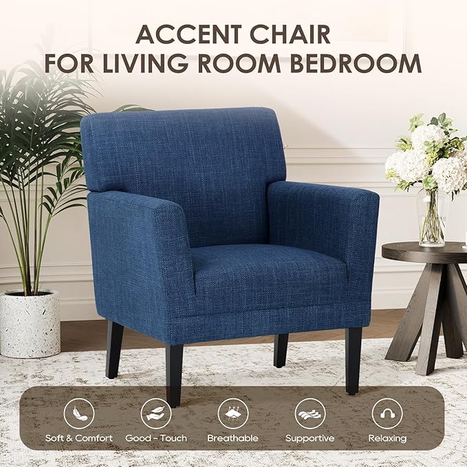COLAMY Accent Chair Set of 2 for Living Room, Modern Upholstered Fabric Accent Armchair with Back, Soft Single Sofa Chair with Arms for Bedroom/Office/Reception Room, Blue-Ruum Studio Home