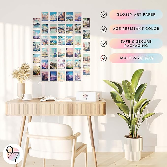 97 Decor Vintage Travel Posters Wall Art - Retro Travel Decor For Home, Travel Art Prints For Wall Decor, Around World Travel Collage Destination Pictures Famous City Artwork For Classroom (4x6)-Ruum Studio Home