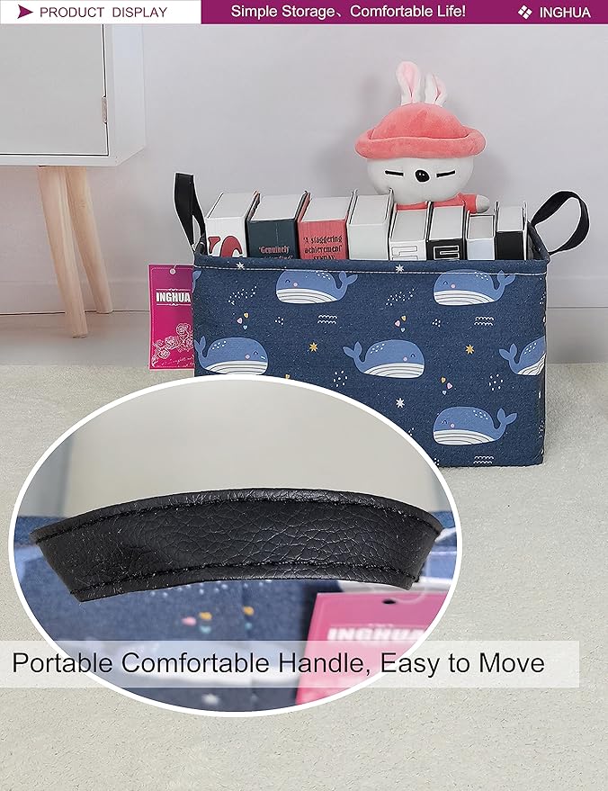 Rectangular Storage Basket Fabric Organizer Bin for Toys,Books,Clothes,Gifts,Pets-Perfect for Home,Office,Nursery,Dorm,Shelf(Rec-Blue Whale )-Ruum Studio Home