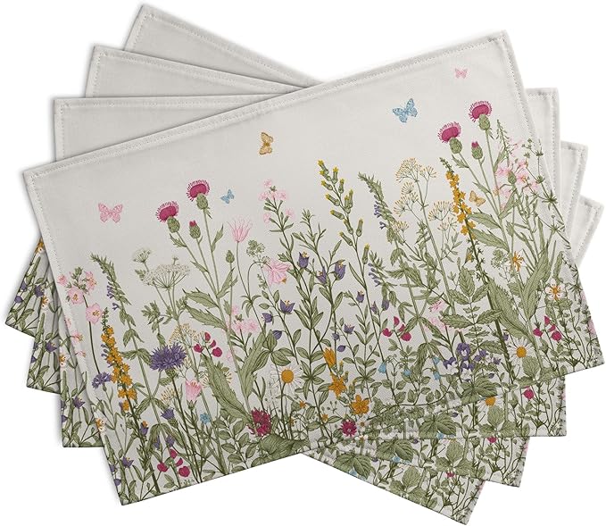 Rustic Wildflower Floral Placemats Set of 4 Spring Summer Vintage Flowers Plants Herbs Linen Table Mats 12x18 Inch Seasonal Flower Decorative Place mats for Farmhouse Kitchen Dining Decoration-Ruum Studio Home