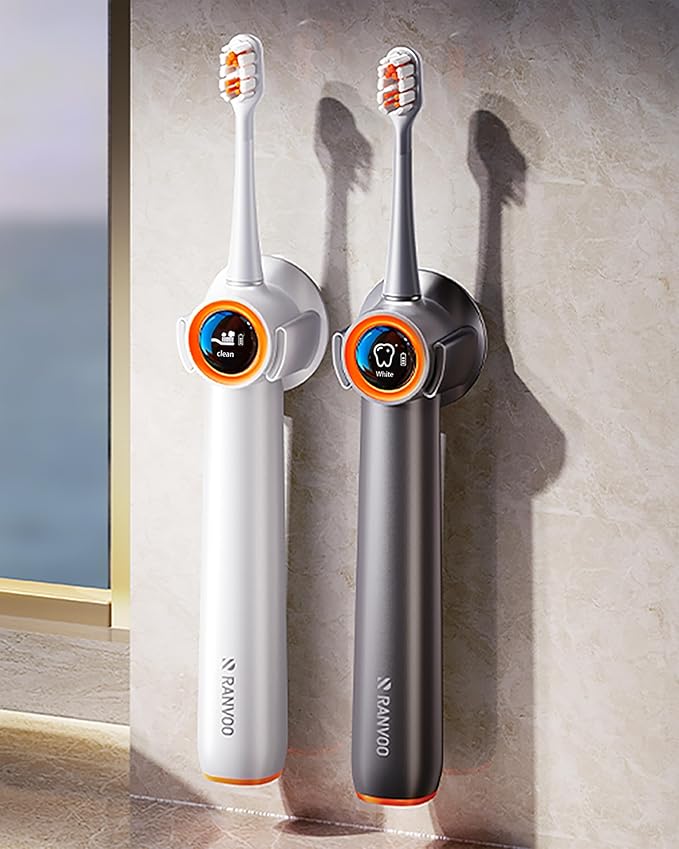 RANVOO [Vibrating & Flossing 2-in-1 AirJet Bubble Sonic Electric Toothbrush, 100% Plaque Removal, Whiter for Adult Protect Gum Orthodontic Teeth Clean Rechargeable Gift with 2 Soft Brush Heads White-Ruum Studio Home