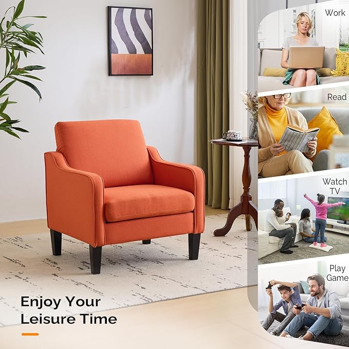 VINGLI Burnt Orange Mid Century Modern Accent Chair for Living Room & Bedroom, Scooped Arm, Upholstered Comfy Chair for Apartment, Waiting Room-Ruum Studio Home