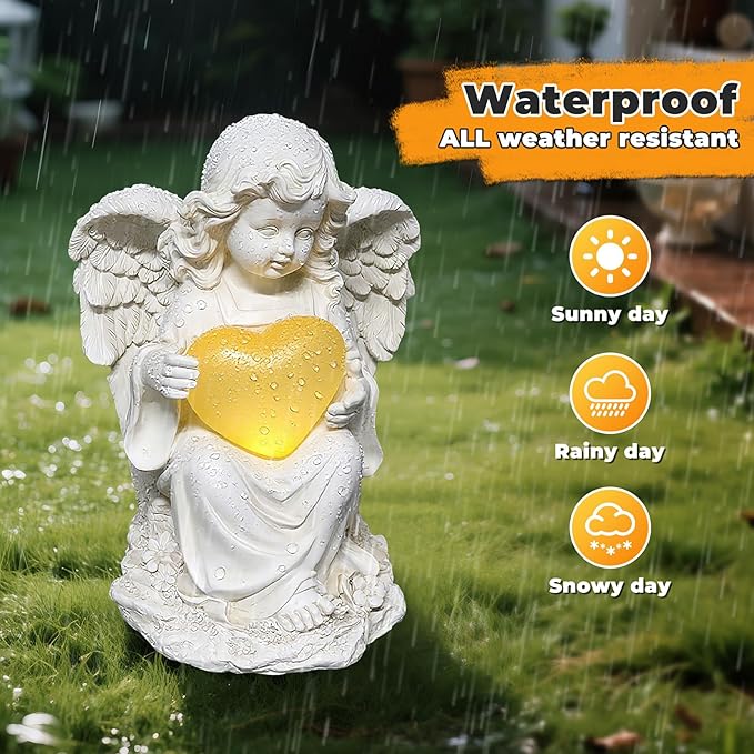 Angel Statues for Garden, Solar Angels for Outside with Glowing Heart & Cemetery Decorations for Grave, Yard Art Patio Balcony & Lawn Ornaments Gifts for Mom Grandma Women-Ruum Studio Home