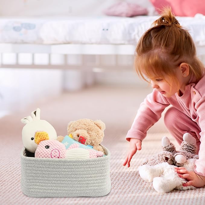 Small Woven Storage Baskets 13“X9”X5“ Decorative Rope Bins for Organizing Shelves, Closets, and Toys, Empty Gift Baskets, Cute Organizer Basket for Home and Office (grey, Large)-Ruum Studio Home