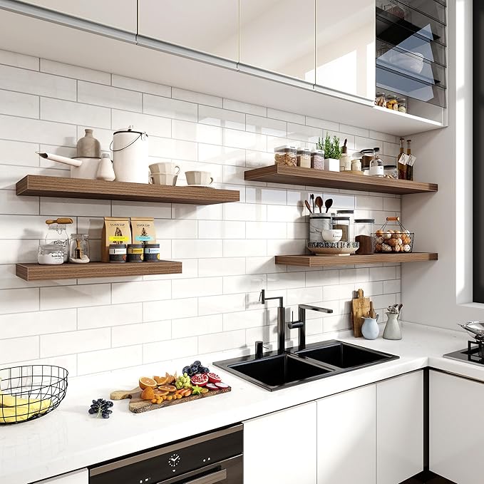 48 Inch Floating Shelves, 12 Inch Deep Floating Shelves for Wall, Floating Shelf with Invisible Brackets, Deep Shelves for Bathroom, Bedroom, Living Room, 1 Pack, Walnut-Ruum Studio Home