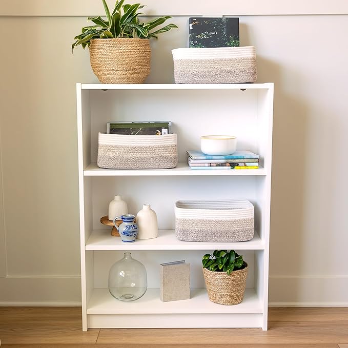 NaturalCozy 13.5”x8.5”x5.5” Storage Baskets for Shelves 3 Pack | Cotton Rope Woven Small Baskets for Organizing | Small Storage Bins for Nursery, Bathroom, Closet, Cube Shelf, Decorative, Gift-Ruum Studio Home