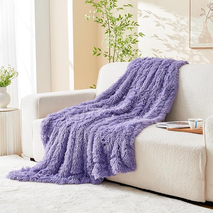 GONAAP Fuzzy Faux Fur Throw Blanket Lavender Super Soft Cozy Plush Fuzzy Shaggy Blanket for Couch Sofa Bed (Lavender, Throw(50"x60"))-Ruum Studio Home