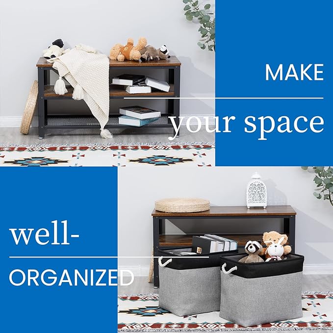 Bidtakay Storage Baskets Extra Large Baskets for Organizing Grey Rectangle Laundry Basket Linen Fabric Bins Set of 2 Clothes Baskets for Closet Shelves Hallway Bedroom Toy Organizer 17x12x15 In-Ruum Studio Home