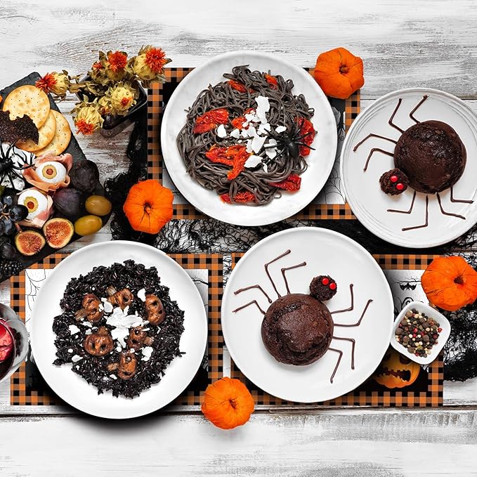 Honoson 100 Pieces Halloween Placemats Happy Halloween Fall Pumpkin Placemats Paper Halloween Place Mats Spooky Ghost Buffalo Plaid Kitchen Mat Double Sided Dinner Table Mats, 14 x 10 Inch-Ruum Studio Home