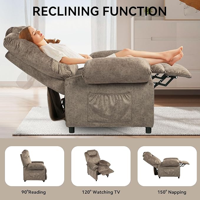 KCREAM Massage Recliner Chair with Heat,Overstuffed Fabric Recliner Chairs with Heating,Small Recliner for Living Room Bedroom, Manual Reclining Single Sofa Recliners Lounge Chair for Adult,Brown-Ruum Studio Home