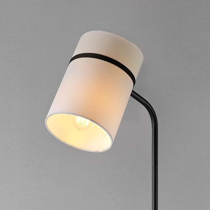 GLOBE Electric 61000145 62" Floor Lamp, Matte Black, White Fabric Shade, in-Line of/Off Foot Switch, 6-Foot Black Cord, Reading Light, Bedroom, Living Room, Home Decor-Ruum Studio Home