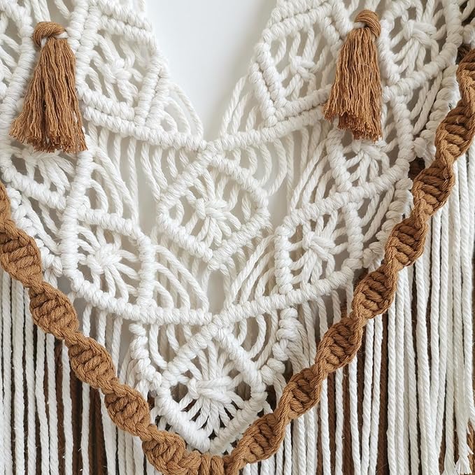 large macrame wall hanging - Boho Tapestry Macrame Wall Decor Art- Chic Bohemian Handmade Woven Tapestry Home Decoration for Bedroom Living Room Apartment Wedding Party - 43"x32" (Beige-Brown)-Ruum Studio Home