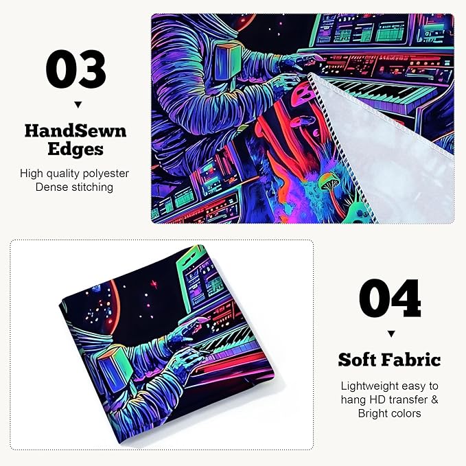 BVBOX Astronaut Space Blacklight Tapestry 79"x59", UV Reactive Astronaut Electronic Piano Universe Galaxy Planet Glow in Dark Music Tapestries, Black Light Neon Upright Poster Wall Hanging Backdrop Decor for Bedroom Living Room-Ruum Studio Home