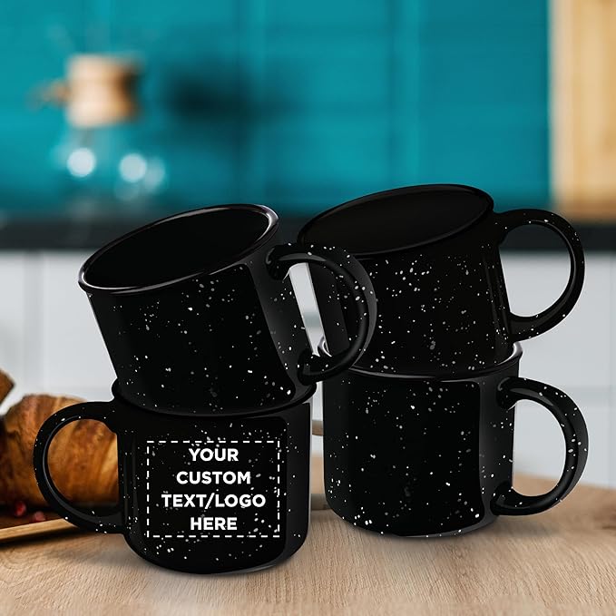 DISCOUNT PROMOS Custom Ceramic Campfire Coffee Mugs 13 oz. Set of 100, Personalized Bulk Pack - Perfect for Tea, Espresso, Cappuccino, Hot Cocoa - Black-Ruum Studio Home