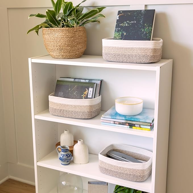 NaturalCozy 11.8"x8"x4.5” Storage Baskets for Shelves 3 Pack | Cotton Rope Woven Small Baskets for Organizing | Small Storage Bins for Nursery, Bathroom, Closet, Cube Shelf, Decorative, Gift Basket-Ruum Studio Home