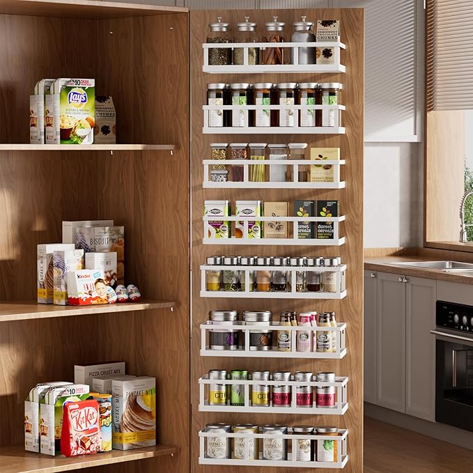 Over The Door Pantry Organizer, 8 Pack Spice Rack Wall Mounted & Hanging Storage Baskets Organizer Wall Mount, Large Capacity Metal Spice Shelf for Kitchen Cabinet, Bathroom, Shower, Home Decor-Ruum Studio Home