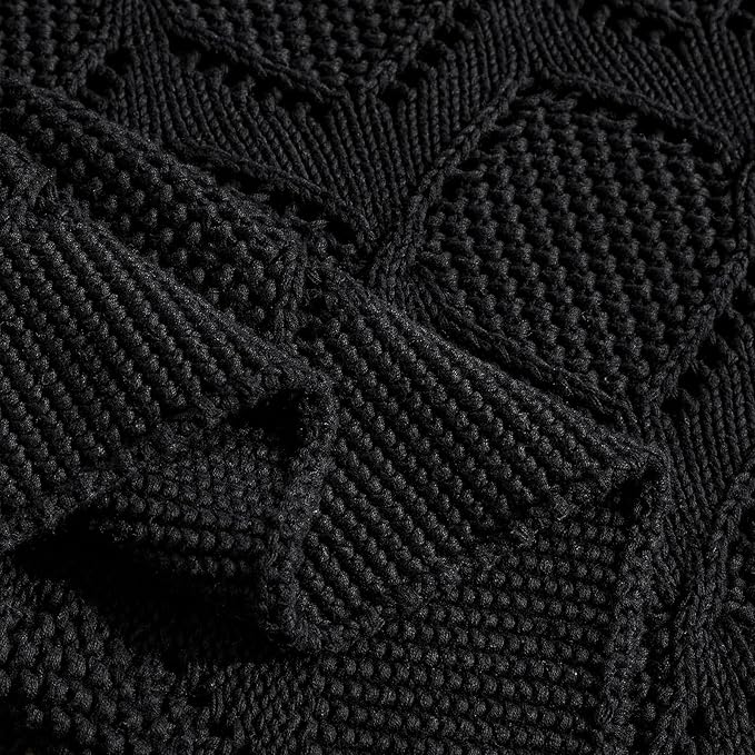 Longhui bedding Chunky Cotton Knit Throw Blanket for Couch, Sofa, Bed, or Chair, Decorative Breathable Fall Cable Knit Blanket 60 x 80 Inches, Large Black-Ruum Studio Home