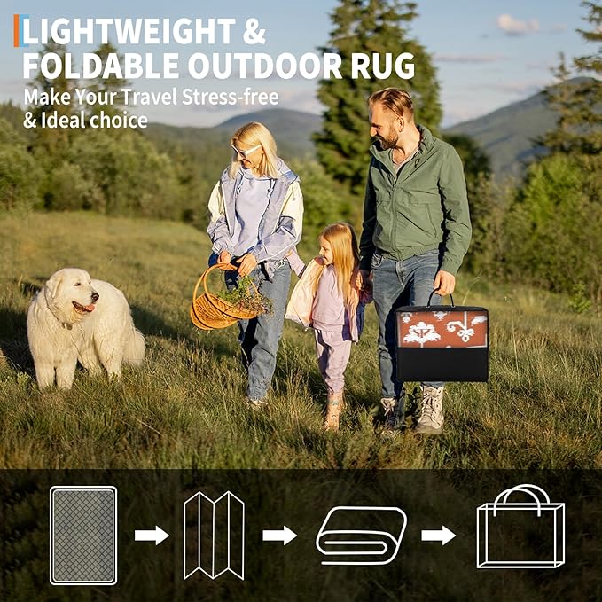 Outdoor Rug 9x12 Waterproof Reversible Plastic Straw Patio Rug, Stain-Resistant Vintage Medallion Carpet, Large Easy-Cleaning Indoor Outdoor RV Mat for Deck, Camping, Balcony, Terracotta Brick/White-Ruum Studio Home