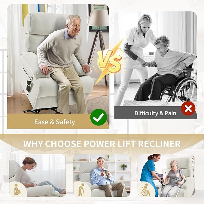 Power Lift Chair Recliners for Elderly, Overstuffed Electric Lift Recliner Chair with Widened Footrest Side Packets for Living Room Bedroom-Ruum Studio Home