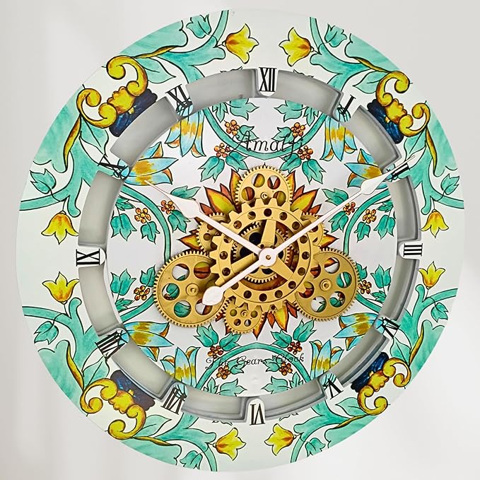 The Gears Clock Wall Clock Italy Collection with Moving Gears (Amalfi, 24 inch Round)-Ruum Studio Home
