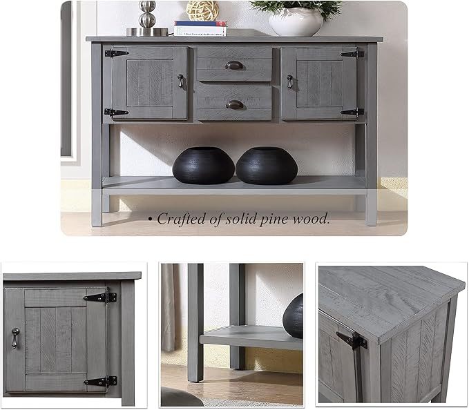Solid Wood Farmhouse Console Table Sofa Table with Storage Drawers and Shelves for Storage Entry Hallway Foyer Sofa Side Table(48" Gray)-Ruum Studio Home