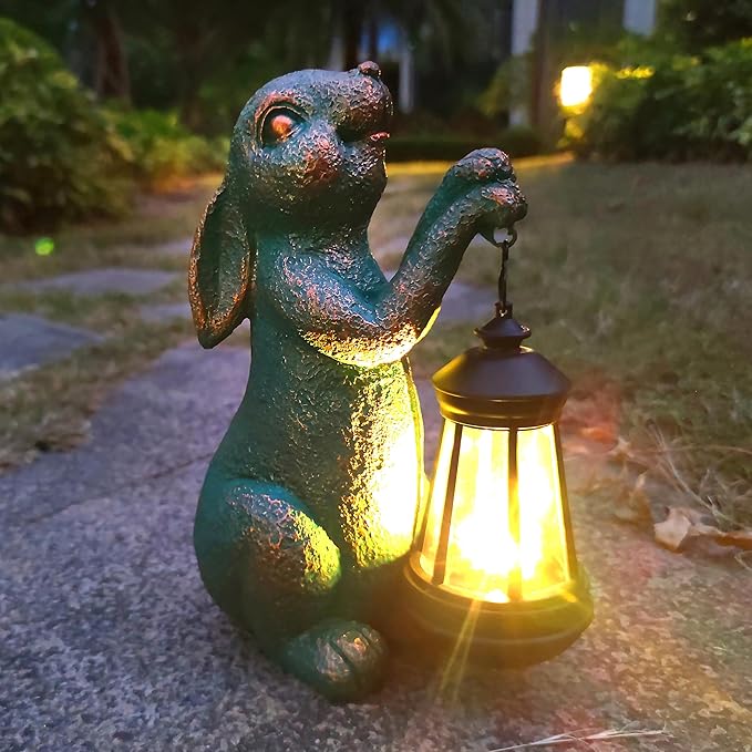 JOYBEE Garden Statues Rabbit with Solar Lantern Outdoor Decor-Rabbit Solar Figurines Lights Decorations for Patio Yard Lawn Ornaments-Gifts for Birthday Easter Housewarming-Ruum Studio Home