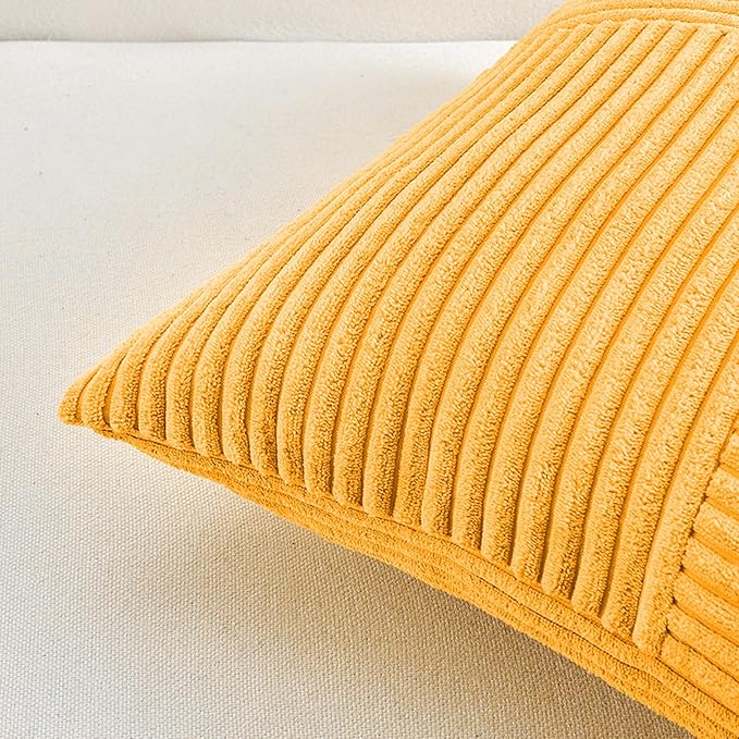 Fancy Homi 2 Packs Sunflower Yellow Spring Decorative Throw Pillow Covers 20x20 Inch for Living Room Couch Bed Sofa, Gold Yellow Home Decor, Soft Corss Corduroy Patchwork Textured Cushion Case 50x50cm-Ruum Studio Home