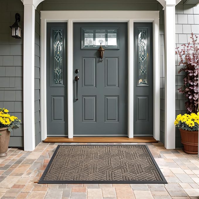 Mibao Front Door Mat Outside Entrance, Durable Outdoor Indoor Mat, Low Profile Heavy Duty Doormat, Non-Slip, Traps Dirt and Moisture, Easy Clean Patio Porch Entryway Mat, 17" x 29.5", Brown-Ruum Studio Home