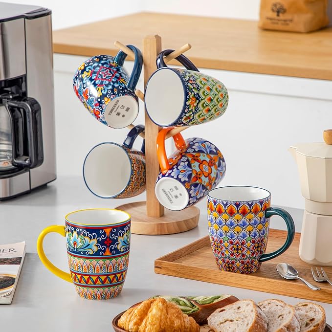 vancasso 16 oz Coffee Mugs Set of 6, Large Ceramic Mug with Handle, Boho Coffee Cups for Latte, Cappuccino & Hot Chocolate, Dishwasher & Microwave Safe Gift Set, Series SIMI-Ruum Studio Home