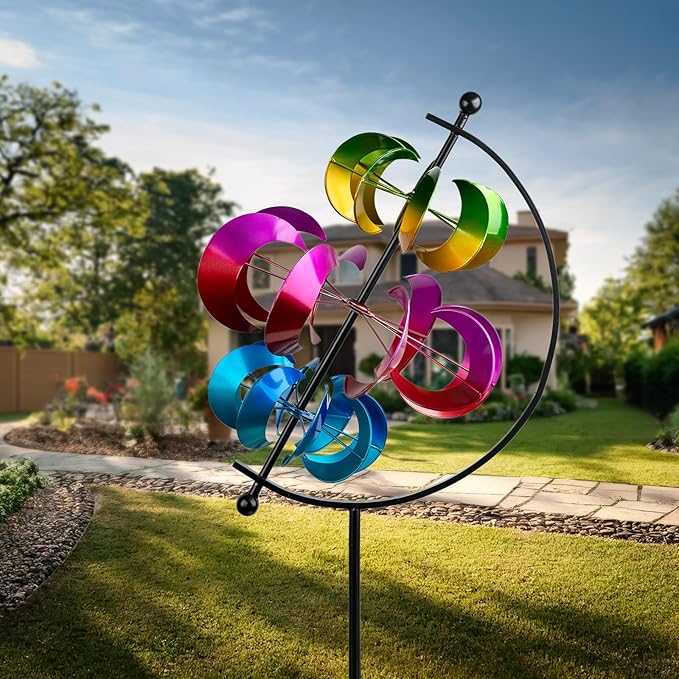 Wind Spinner for Garden and Yard - Large Metal Kinetic Wind Sculpture for Outdoor Decor (Moons)-Ruum Studio Home