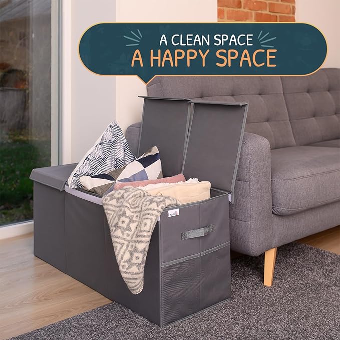 Extra Large Toy Storage Organizer with Lid - Sturdy, Collapsible Toy Chest Storage Box Design - Toys Bin with Dividers for Kids, Nursery, Bedroom, Playroom 37"x16"x14"-Ruum Studio Home