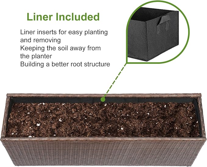 LEWIS&WAYNE Large Rectangular Block Planter Box Handmade Wicker Tall Planters for Outdoor Plants with Removable Liners Modern Planter for Indoor Outdoor Patio Deck - Brown, 36''x12''x16''-Ruum Studio Home